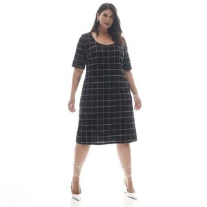Addition Elle Michel Studio Black & White Short Sleeve Checked MIDI Dress 1x
